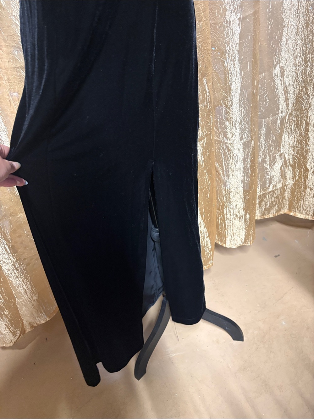 Fashion Bug Black Velvet Maxi Dress with Mesh Inset - Picture 5 of 5